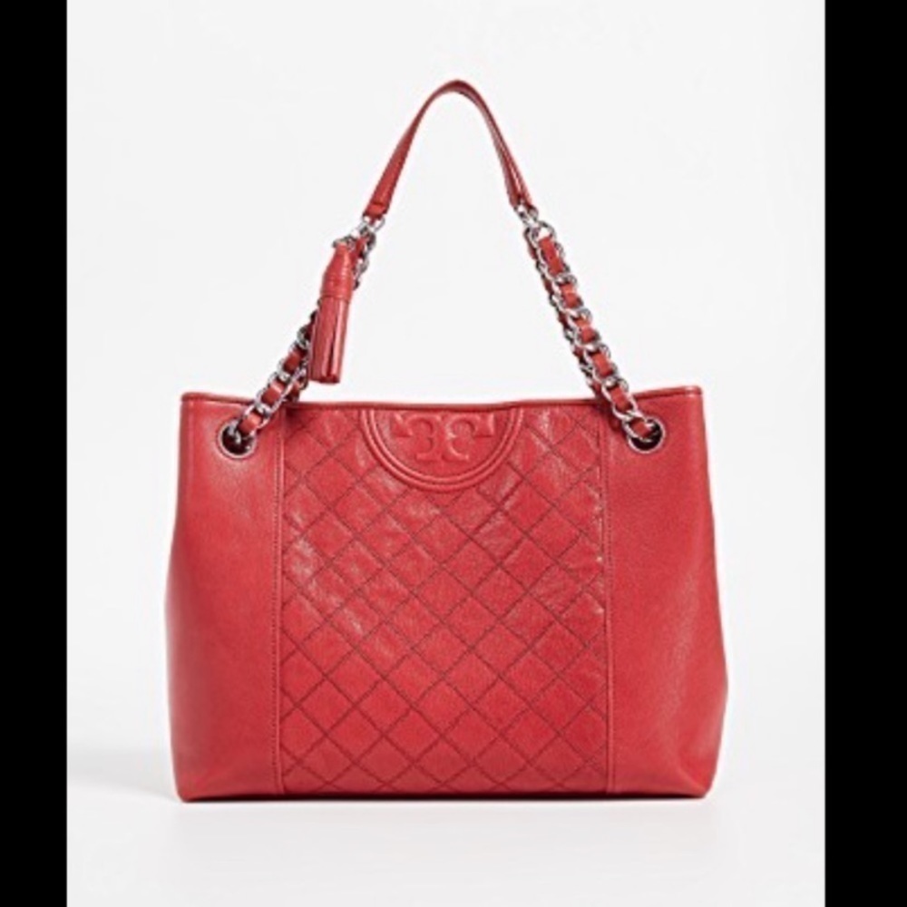 Tory Burch Fleming Distressed Leather Tote Cherry Apple
